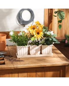 WHITE SQUARE CERAMIC SMALL PLANTER SET OF 3