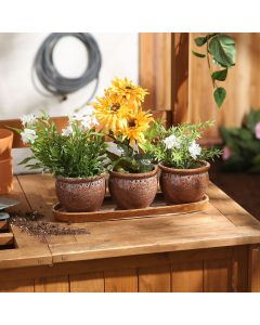 BROWN ROUND CERAMIC SMALL PLANTER SET OF 3
