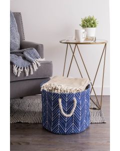 POLYESTER BIN HERRINGBONE NAUTICAL BLUE ROUND MEDIUM 